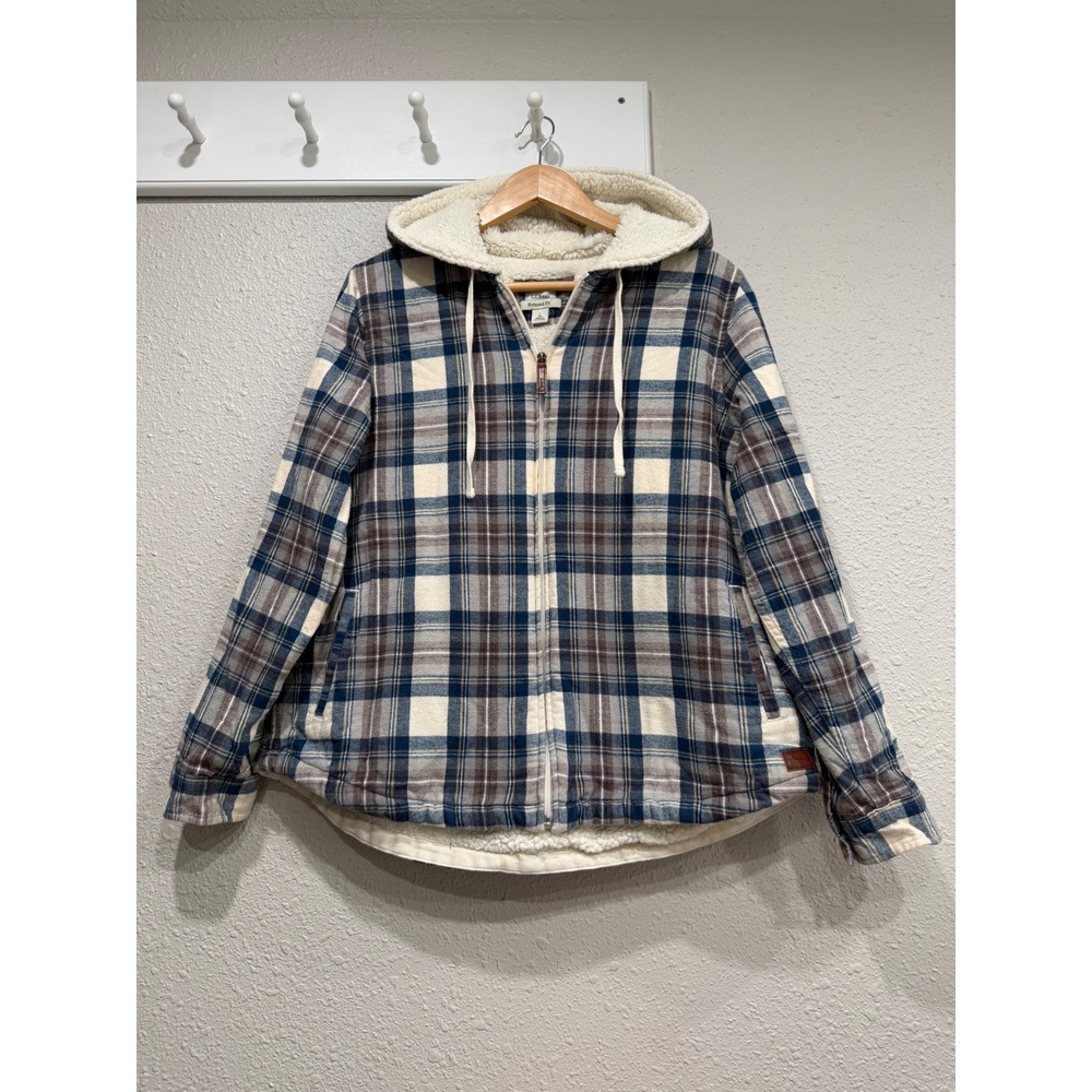 LL Bean Scotch Plaid Flannel Sherpa Lined Zip Hoodie Womens L Cabincore Gorpcore